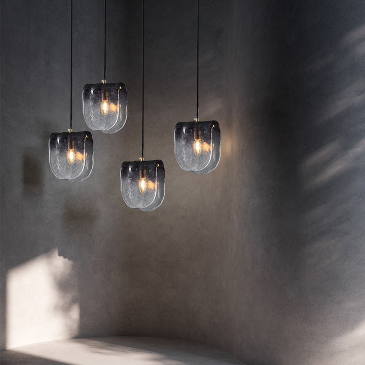 Suspension lumineuse elliptique en laiton et verre de style mi-siècle moderne à 1 lumière pour chevet 