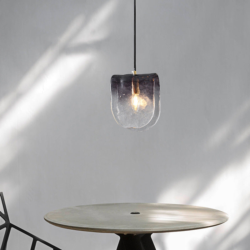 Suspension lumineuse elliptique en laiton et verre de style mi-siècle moderne à 1 lumière pour chevet 
