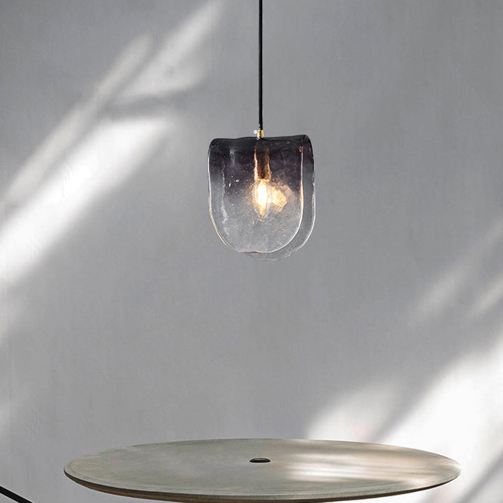 Suspension lumineuse elliptique en laiton et verre de style mi-siècle moderne à 1 lumière pour chevet 