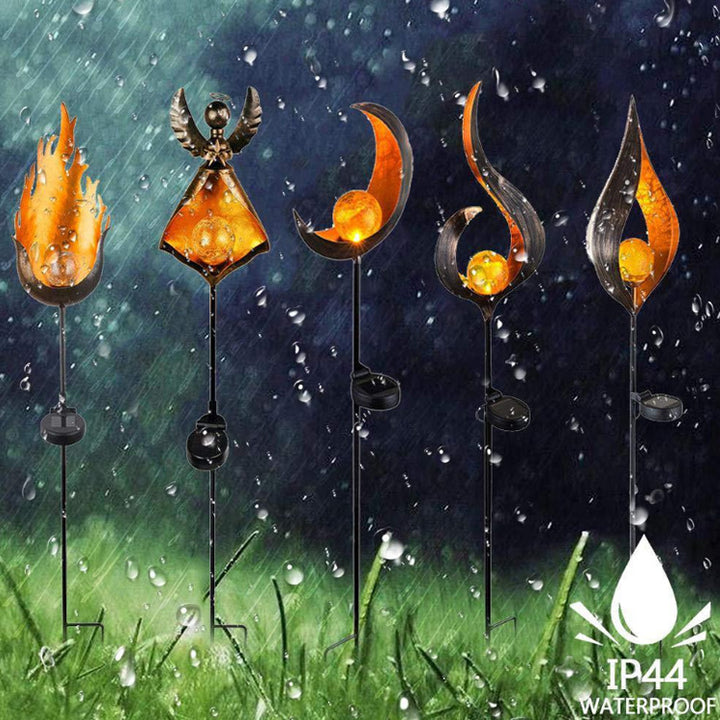 Éclairage paysager à LED en forme de goutte de lune flamme en fer solaire étanche traditionnel européen pour jardin 