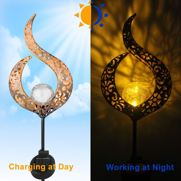 Éclairage paysager à LED en forme de goutte de lune flamme en fer solaire étanche traditionnel européen pour jardin 