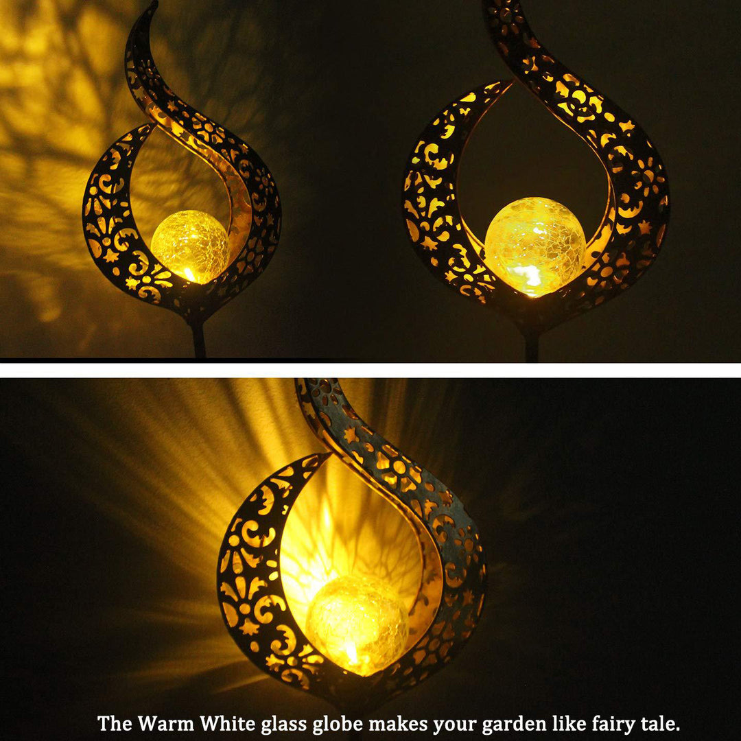 Éclairage paysager à LED en forme de goutte de lune flamme en fer solaire étanche traditionnel européen pour jardin 