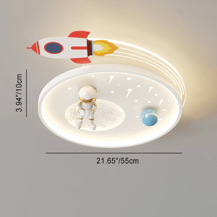 Luz de techo LED empotrada moderna Art Deco para niños con acrílico, metal, nube redonda, cohete y astronauta para dormitorio 