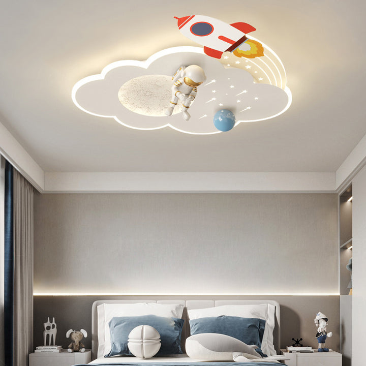 Luz de techo LED empotrada moderna Art Deco para niños con acrílico, metal, nube redonda, cohete y astronauta para dormitorio 
