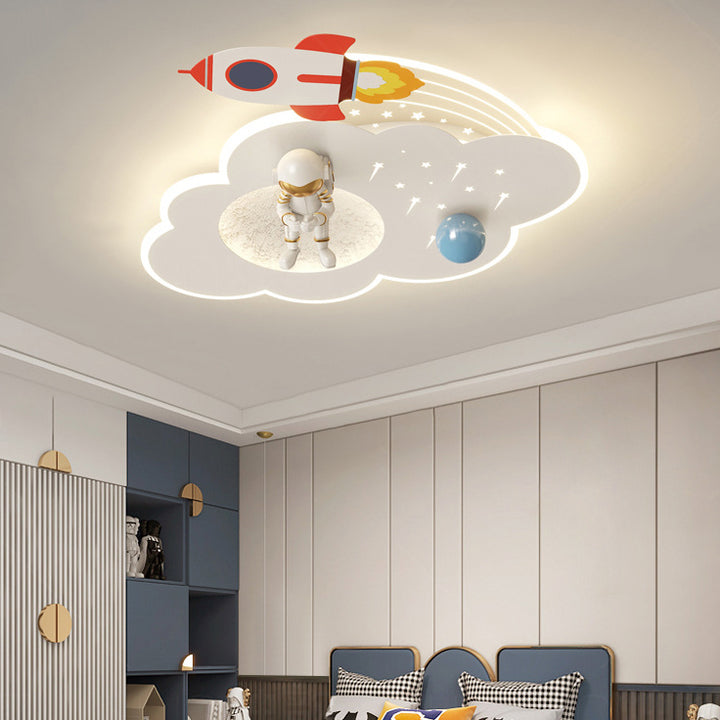 Luz de techo LED empotrada moderna Art Deco para niños con acrílico, metal, nube redonda, cohete y astronauta para dormitorio 
