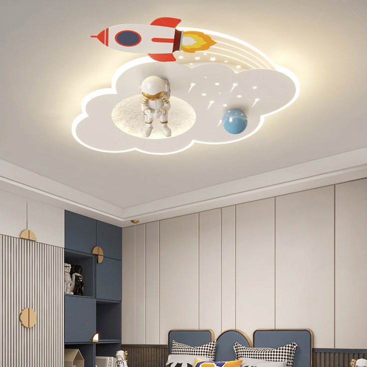 مصباح سقف LED مستدير للأطفال بتصميم آرت ديكو حديث من الأكريليك والمعدن على شكل سحابة وصاروخ ورائد فضاء لغرفة النوم 