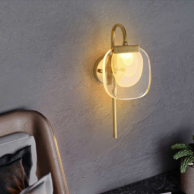 Lámpara de Aplique de Pared LED Elíptica Cuadrada de Vidrio y Cobre de Estilo Moderno de Mitad de Siglo para Pasillo 