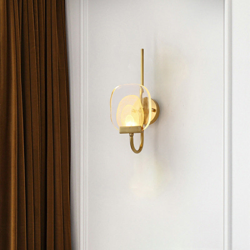 Lámpara de Aplique de Pared LED Elíptica Cuadrada de Vidrio y Cobre de Estilo Moderno de Mitad de Siglo para Pasillo 