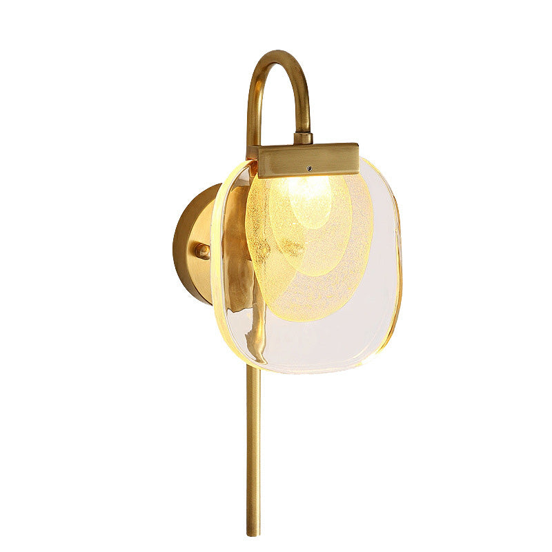 Lampe murale LED elliptique carrée en verre de cuivre moderne du milieu du siècle pour couloir 