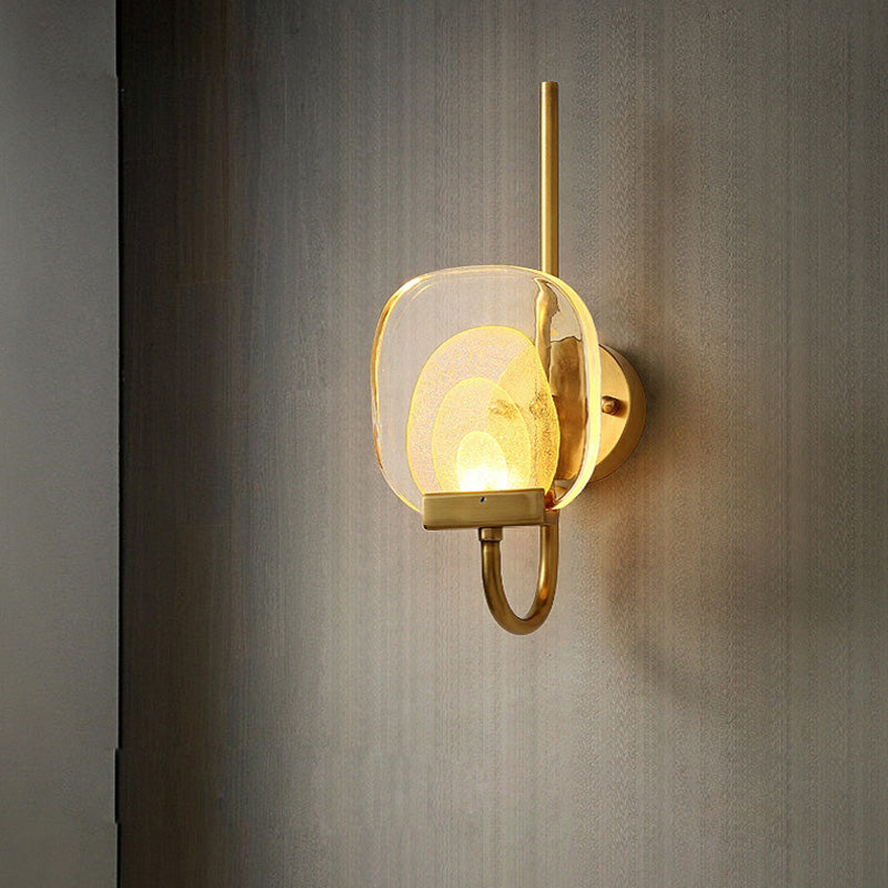 Lámpara de Aplique de Pared LED Elíptica Cuadrada de Vidrio y Cobre de Estilo Moderno de Mitad de Siglo para Pasillo 