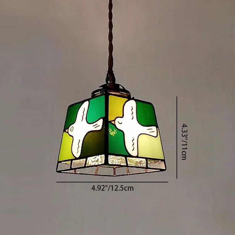 Zeitgenössische Retro Kupfer Glas Würfel Quadrat Taube 1-Licht Pendelleuchte für Küche 