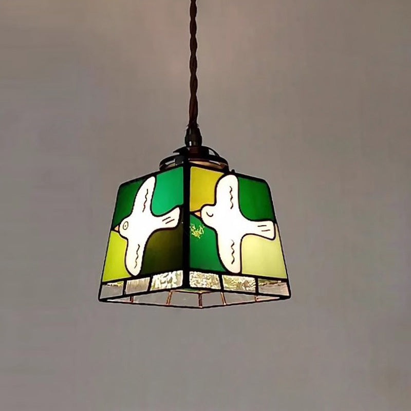 Zeitgenössische Retro Kupfer Glas Würfel Quadrat Taube 1-Licht Pendelleuchte für Küche 