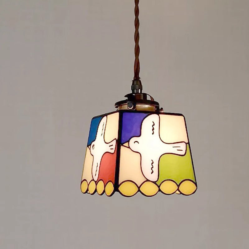 Zeitgenössische Retro Kupfer Glas Würfel Quadrat Taube 1-Licht Pendelleuchte für Küche 