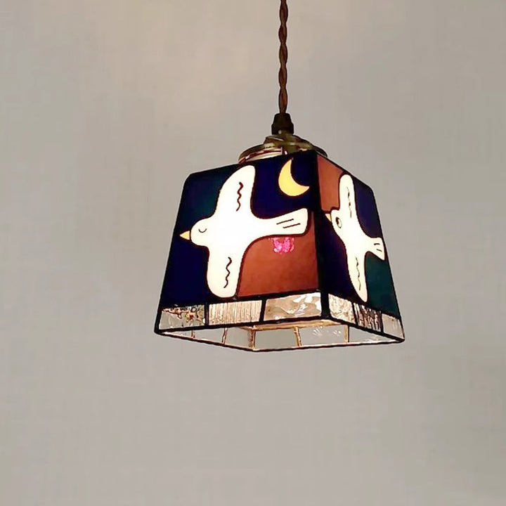 Zeitgenössische Retro Kupfer Glas Würfel Quadrat Taube 1-Licht Pendelleuchte für Küche 
