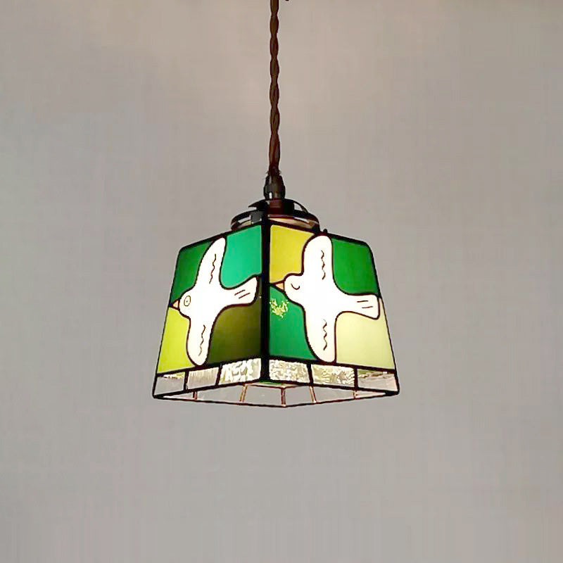 Zeitgenössische Retro Kupfer Glas Würfel Quadrat Taube 1-Licht Pendelleuchte für Küche 