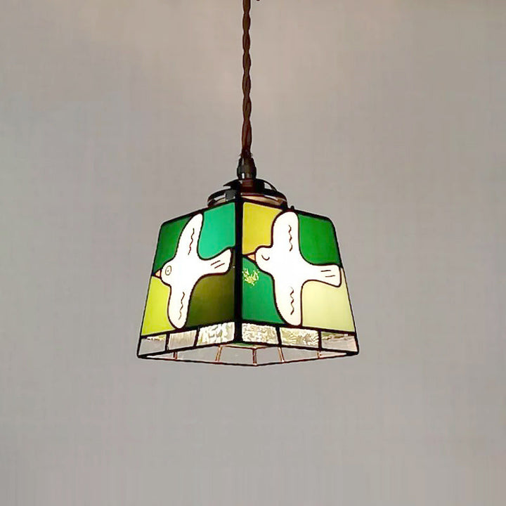 Zeitgenössische Retro Kupfer Glas Würfel Quadrat Taube 1-Licht Pendelleuchte für Küche 