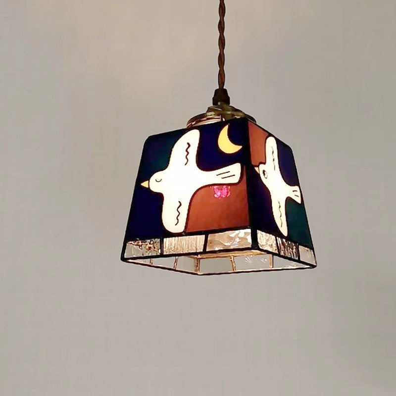 Zeitgenössische Retro Kupfer Glas Würfel Quadrat Taube 1-Licht Pendelleuchte für Küche 