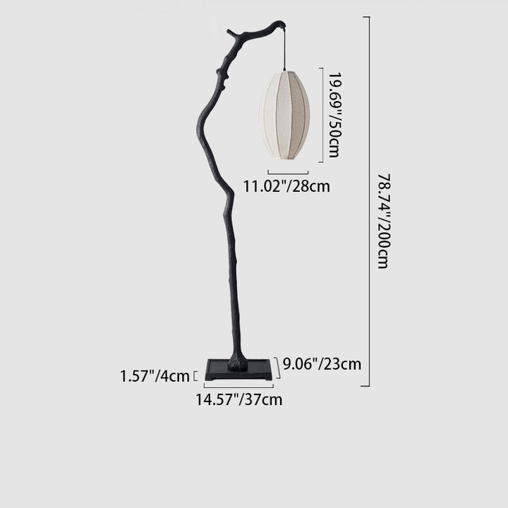 Lampadaire traditionnel chinois en résine et tissu avec lanterne elliptique à une lumière pour salon 
