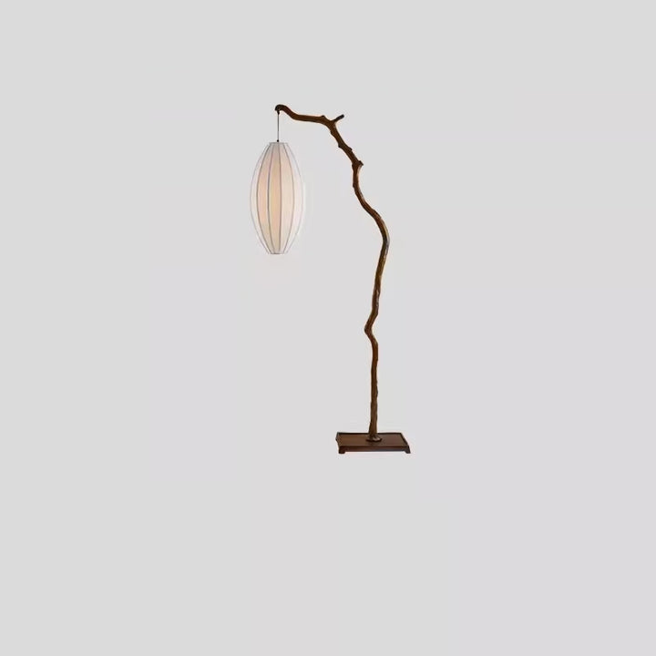 Lampadaire traditionnel chinois en résine et tissu avec lanterne elliptique à une lumière pour salon 