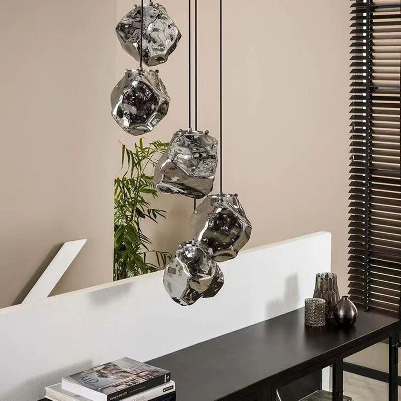 Moderne minimalistische Metall Glas Eiswürfel 1-Licht Pendelleuchte für Nachttisch 