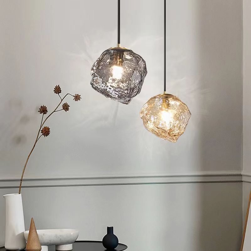Moderne minimalistische Metall Glas Eiswürfel 1-Licht Pendelleuchte für Nachttisch 