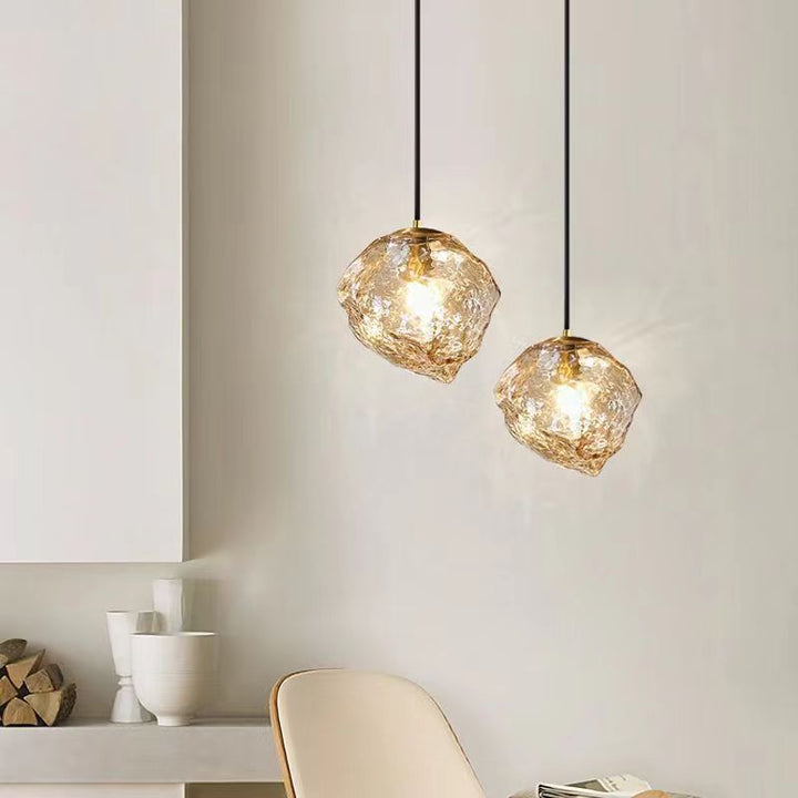 Lámpara colgante de cubo de hielo de vidrio metálico minimalista moderno de 1 luz para mesita de noche 
