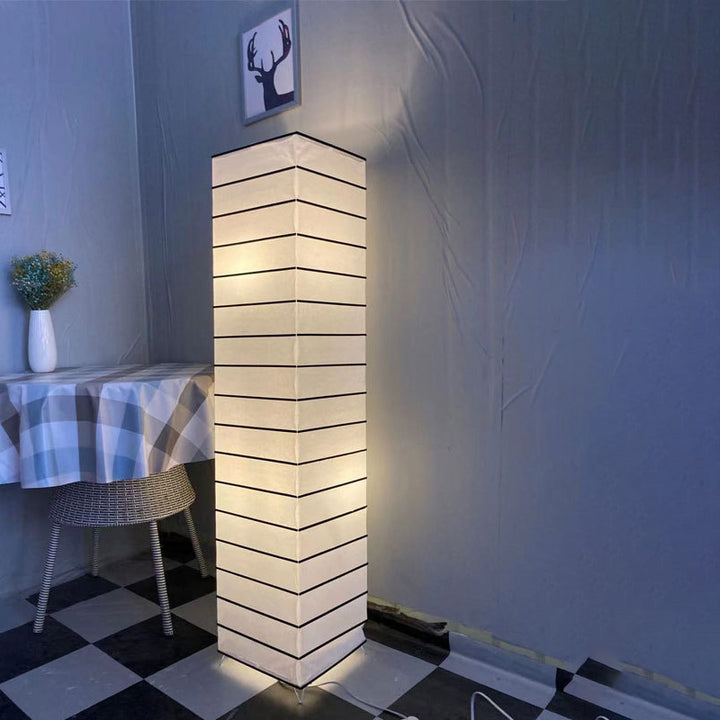 Lampe de sol contemporaine nordique à colonne en papier cubique à 2 lumières pour chambre à coucher 