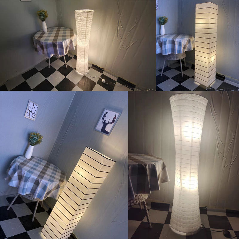 Lámpara de pie contemporánea nórdica de papel con columna cúbica de 2 luces para dormitorio 