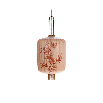 Lanterne en métal en tissu chinois traditionnel cylindre boule feuilles de bambou 1 lumière suspension pour salle à manger 