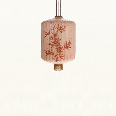 Lanterne en métal en tissu chinois traditionnel cylindre boule feuilles de bambou 1 lumière suspension pour salle à manger 
