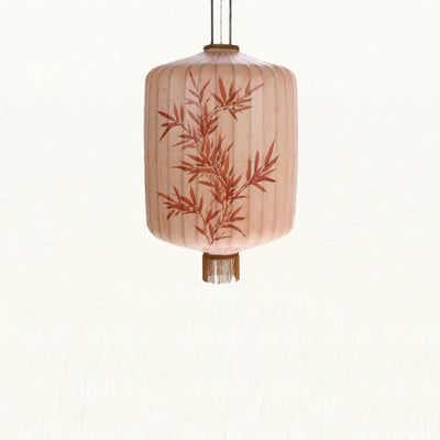 Lanterne en métal en tissu chinois traditionnel cylindre boule feuilles de bambou 1 lumière suspension pour salle à manger 