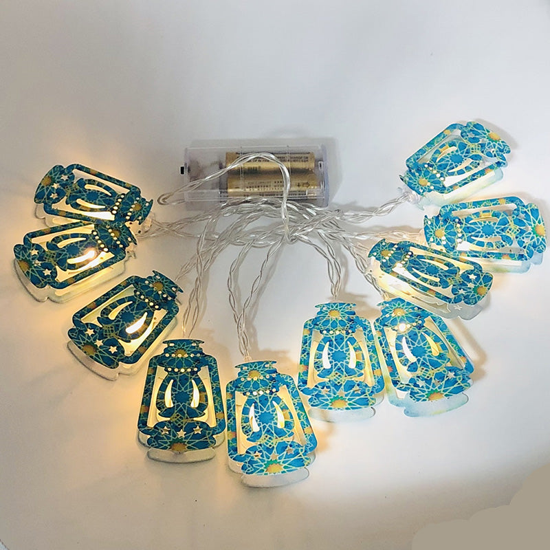 Zeitgenössische Boho Eisen Laterne Teardrop Stern LED String Lichter Außenbeleuchtung für Garten 
