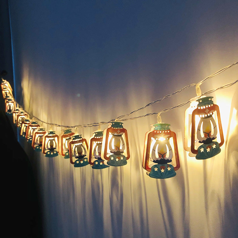 Zeitgenössische Boho Eisen Laterne Teardrop Stern LED String Lichter Außenbeleuchtung für Garten 