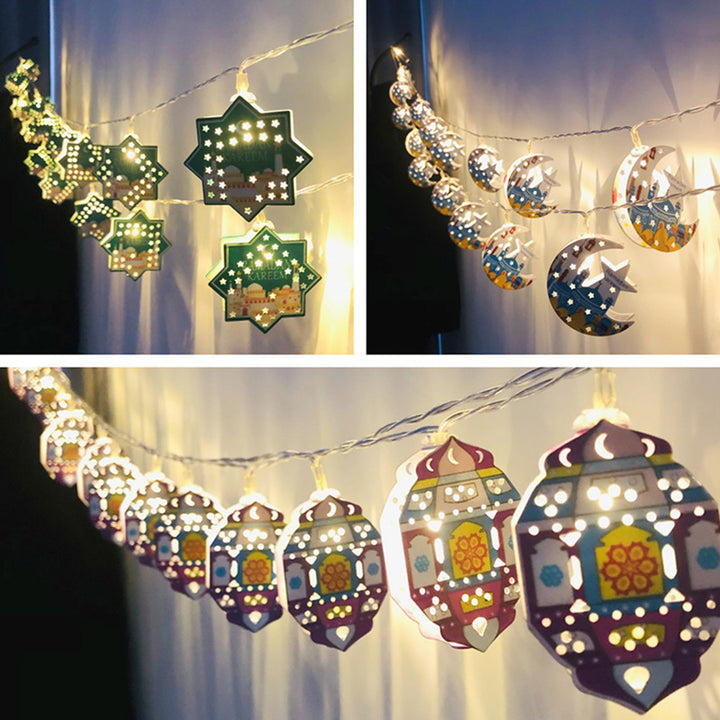 Zeitgenössische Boho Eisen Laterne Teardrop Stern LED String Lichter Außenbeleuchtung für Garten 