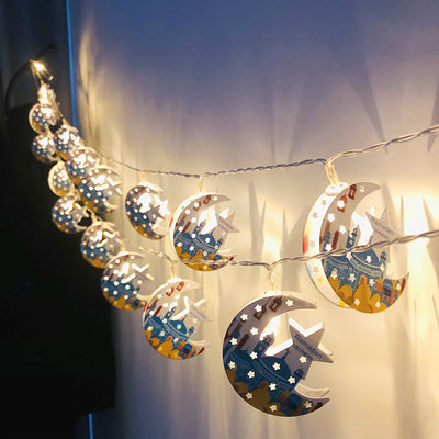 Lanterne en fer bohème contemporaine en forme de goutte d'eau avec guirlande lumineuse LED en forme d'étoile pour éclairage extérieur de jardin 