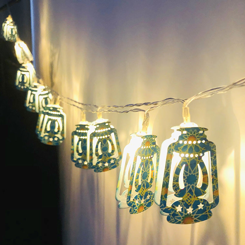 Zeitgenössische Boho Eisen Laterne Teardrop Stern LED String Lichter Außenbeleuchtung für Garten 