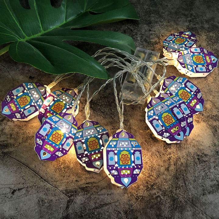 Zeitgenössische Boho Eisen Laterne Teardrop Stern LED String Lichter Außenbeleuchtung für Garten 