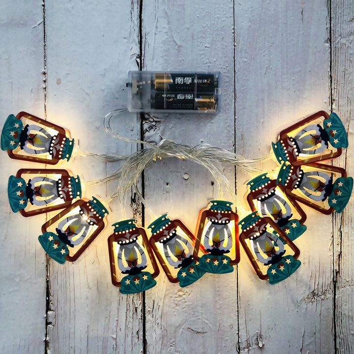 Zeitgenössische Boho Eisen Laterne Teardrop Stern LED String Lichter Außenbeleuchtung für Garten 