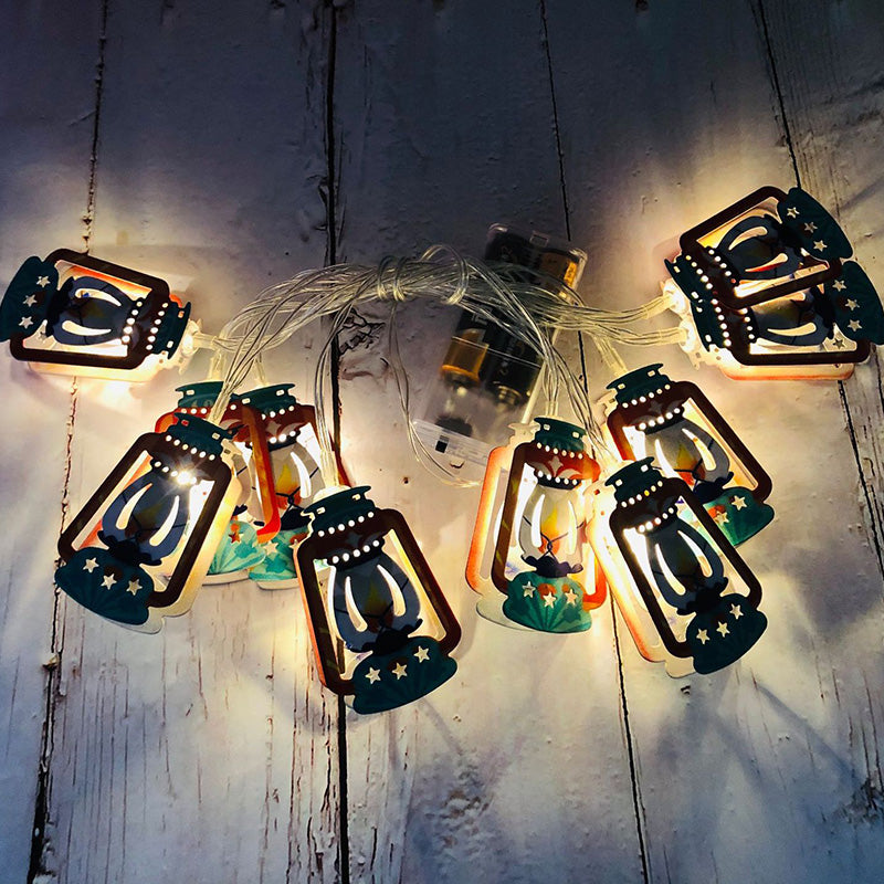 Zeitgenössische Boho Eisen Laterne Teardrop Stern LED String Lichter Außenbeleuchtung für Garten 