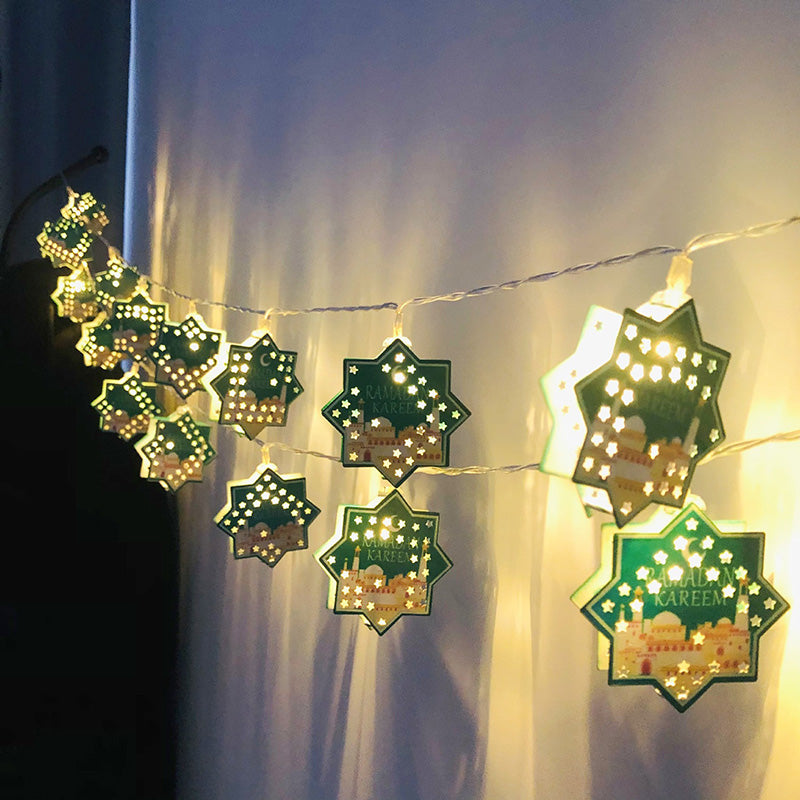 Zeitgenössische Boho Eisen Laterne Teardrop Stern LED String Lichter Außenbeleuchtung für Garten 