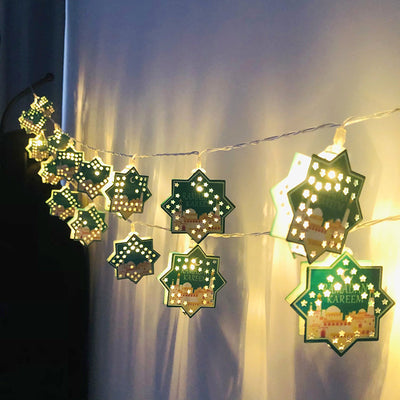 Lanterne en fer bohème contemporaine en forme de goutte d'eau avec guirlande lumineuse LED en forme d'étoile pour éclairage extérieur de jardin 