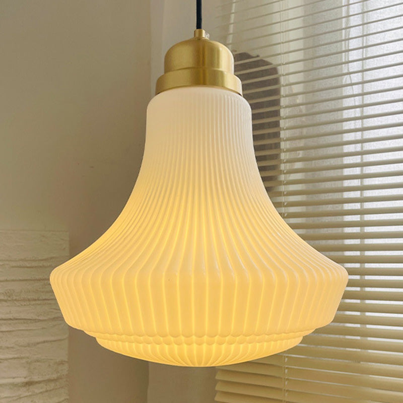 Suspension Luminaire à Une Lumière en Verre et Laiton Traditionnel Français avec Rayure pour Salle à Manger 