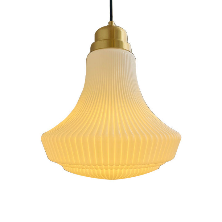 Suspension Luminaire à Une Lumière en Verre et Laiton Traditionnel Français avec Rayure pour Salle à Manger 