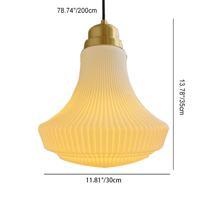Suspension Luminaire à Une Lumière en Verre et Laiton Traditionnel Français avec Rayure pour Salle à Manger 