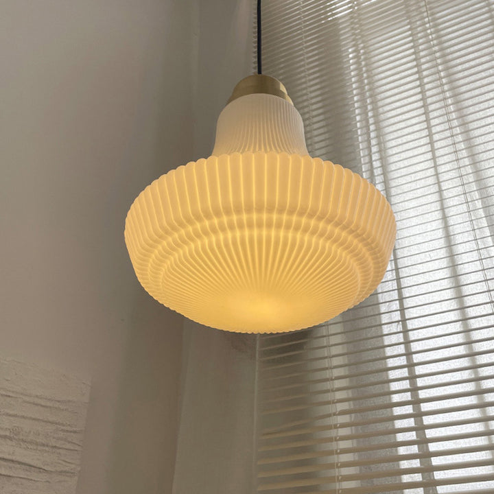 Suspension Luminaire à Une Lumière en Verre et Laiton Traditionnel Français avec Rayure pour Salle à Manger 