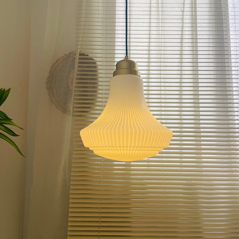 Suspension Luminaire à Une Lumière en Verre et Laiton Traditionnel Français avec Rayure pour Salle à Manger 