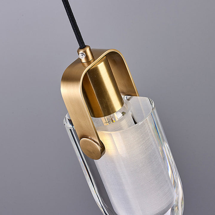 Moderne Mid-Century Messing Kristall elliptische 1-Licht Pendelleuchte für Nachttisch 