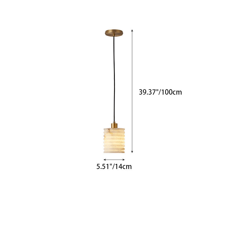 Lustre à suspension à une lumière en couches multiples en laiton et marbre chinois traditionnel pour chevet 