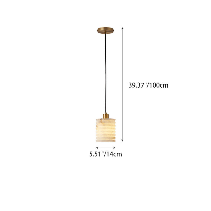 Lustre à suspension à une lumière en couches multiples en laiton et marbre chinois traditionnel pour chevet 