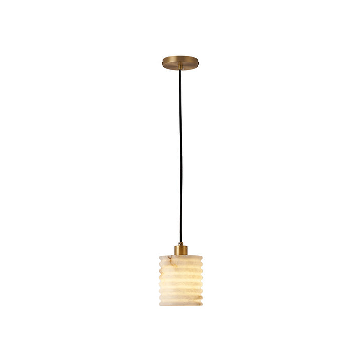 Lustre à suspension à une lumière en couches multiples en laiton et marbre chinois traditionnel pour chevet 